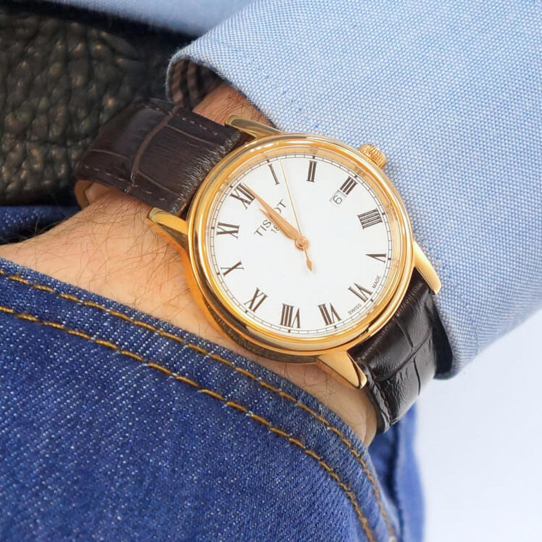 Tissot T Classic Carson White Dial Brown Leather Strap Watch For Men - T085.410.36.013.00