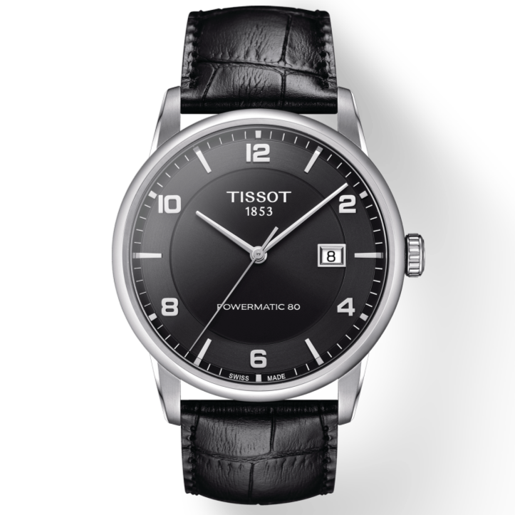 Tissot Luxury Powermatic 80 Black Dial Black Leather Strap Watch For Men - T086.407.16.057.00