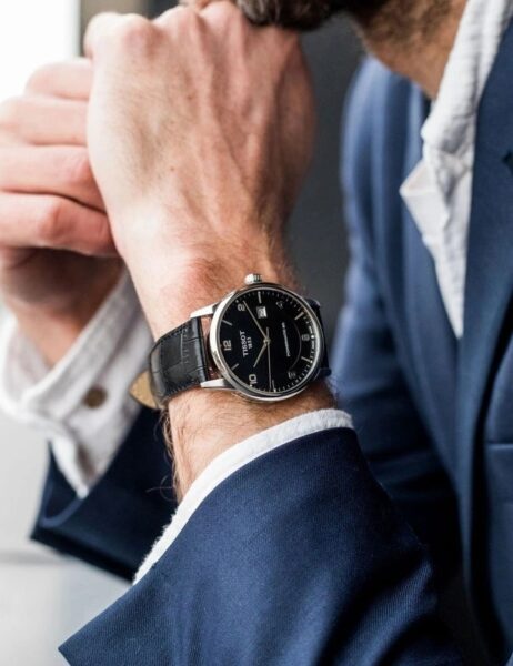 Tissot Luxury Powermatic 80 Black Dial Black Leather Strap Watch For Men - T086.407.16.057.00