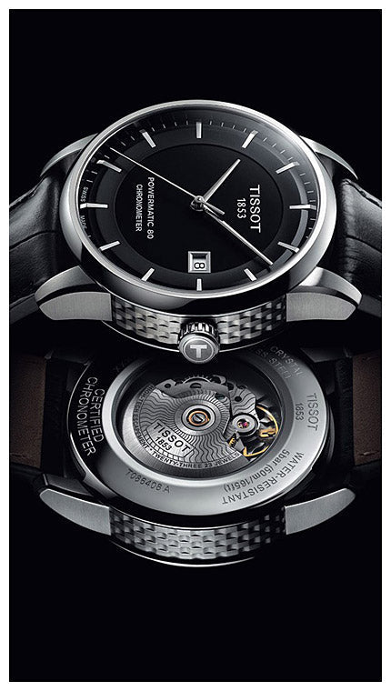 Tissot T Classic Luxury Powermatic 80 Black Dial Black Leather Strap Watch For Men - T086.408.16.051.00