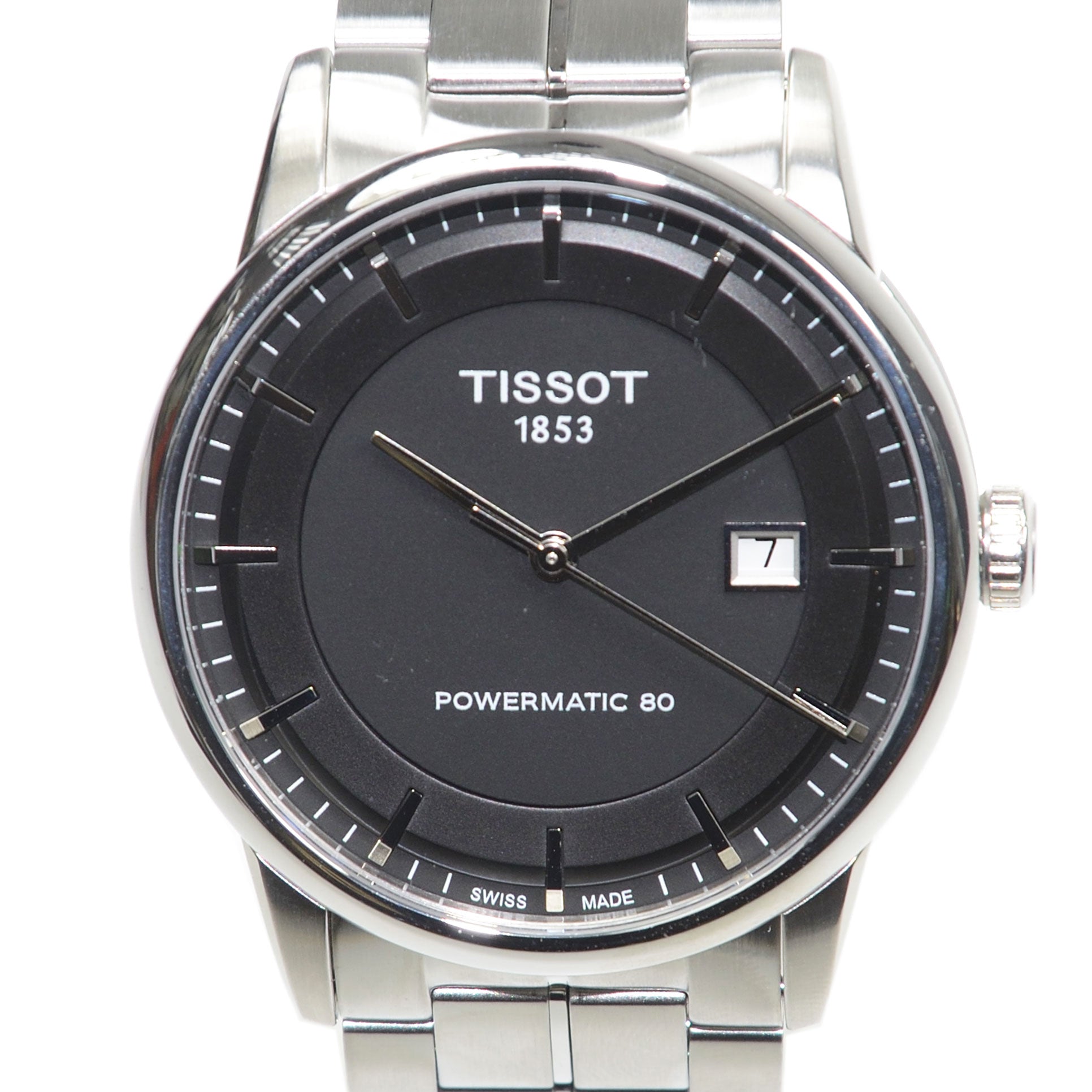 Tissot Luxury Powermatic 80 Black Dial Silver Steel Strap Watch For Men - T086.407.11.051.00