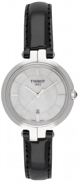 Tissot T Lady Flamingo Mother of Pearl White Dial Black Leather Strap Watch for Women - T094.210.16.111.00