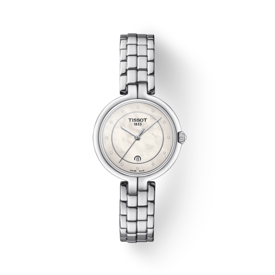 Tissot T Lady Flamingo Diamonds White Dial Silver Steel Strap Watch For Women - T094.210.11.116.01