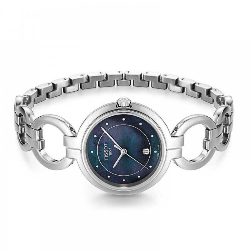 Tissot T Lady Flamingo Mother of Pearl Blue Dial Silver Steel Strap Watch for Women - T094.210.11.126.00