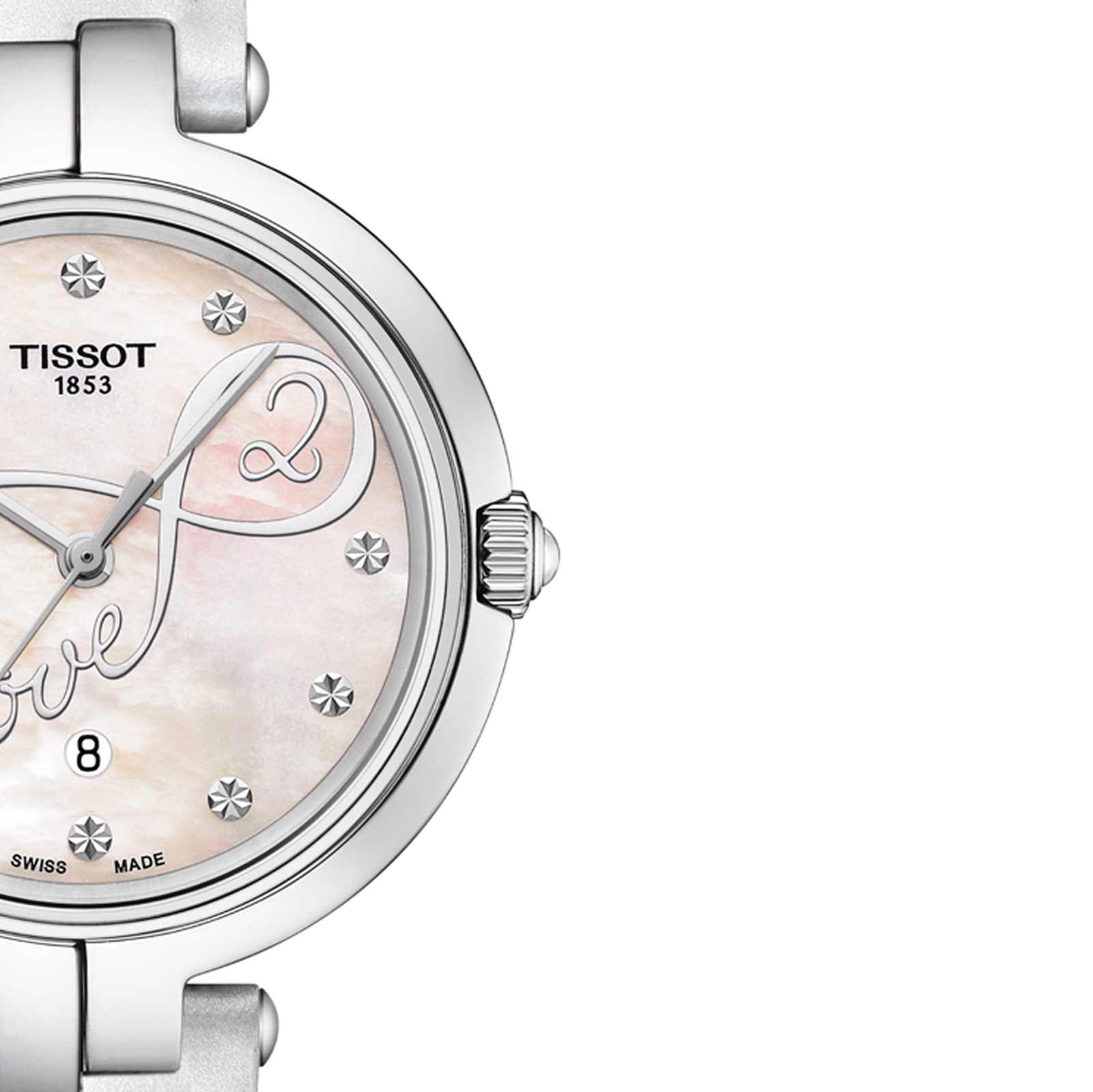 Tissot T Trend Flamingo Valentines Mother of Pearl White Dial White Leather Strap Watch For Women - T094.210.16.111.01