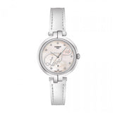 Tissot T Trend Flamingo Valentines Mother of Pearl White Dial White Leather Strap Watch For Women - T094.210.16.111.01