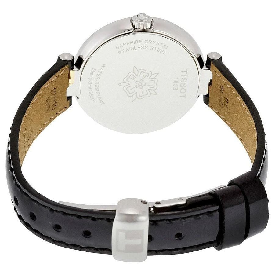 Tissot Flamingo Mother of Pearl White Dial Black Leather Strap Watch For Women - T094.210.26.111.00