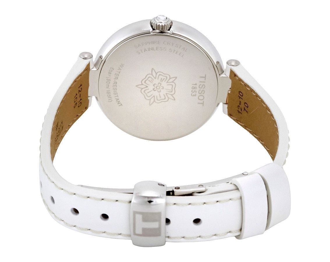 Tissot T Lady Flamingo Mother of Pearl White Dial White Leather Strap Watch For Women - T094.210.26.111.01