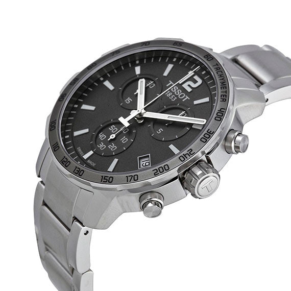 Tissot Quickster Chronograph Black Dial Silver Steel Strap Watch For Men - T095.417.11.067.00