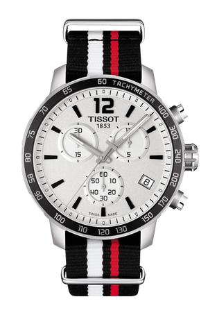 Tissot Quickster Chronograph NBA Toronto Raptors White Dial Two Tone NATO Strap Watch for Men - T095.417.17.037.16