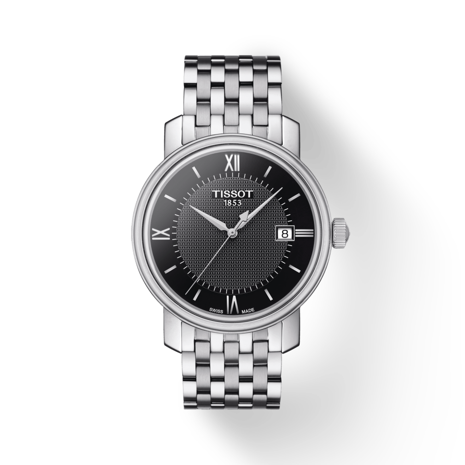 Tissot T Classic Bridgeport Black Dial Silver Steel Strap Watch For Men - T097.410.11.058.00