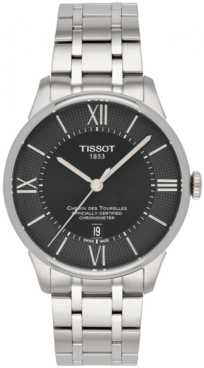 Tissot T Classic Chemin Des Tourelles Chronometer Black Dial Silver Steel Strap Watch For Men - T099.408.11.058.00