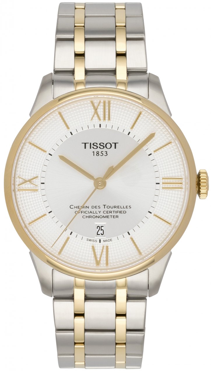 Tissot Chemin Des Tourelles Powermatic 80 Cosc Silver Dial Two Tone Steel Strap Watch For Men - T099.408.22.038.00
