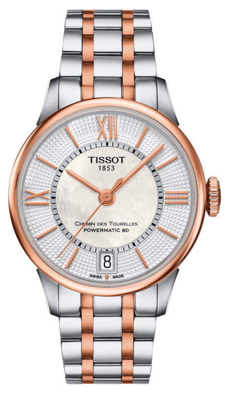 Tissot Chemin Des Tourelles Powermatic 80 Helvetic Price Lady Silver Dial Two Tone Steel Strap Watch For Women - T099.207.22.118.01