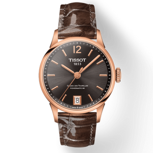 Tissot Chemin Des Tourelles Powermatic 80 Lady Brown Dial Brown Leather Strap Watch For Women - T099.207.36.447.00