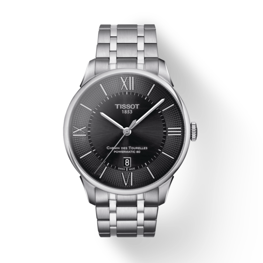 Tissot Chemin Des Tourelles Powermatic 80 Black Dial Silver Steel Strap Watch For Men - T099.407.11.058.00