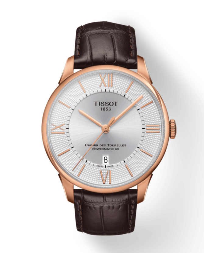Tissot Chemin Des Tourelles Powermatic 80 Silver Dial Brown Leather Strap Watch For Men - T099.407.36.038.00