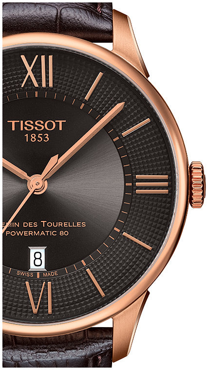 Tissot Chemin des Tourelles Powermatic 80 Brown Dial Brown Leather Strap Watch for Men - T099.407.36.448.00