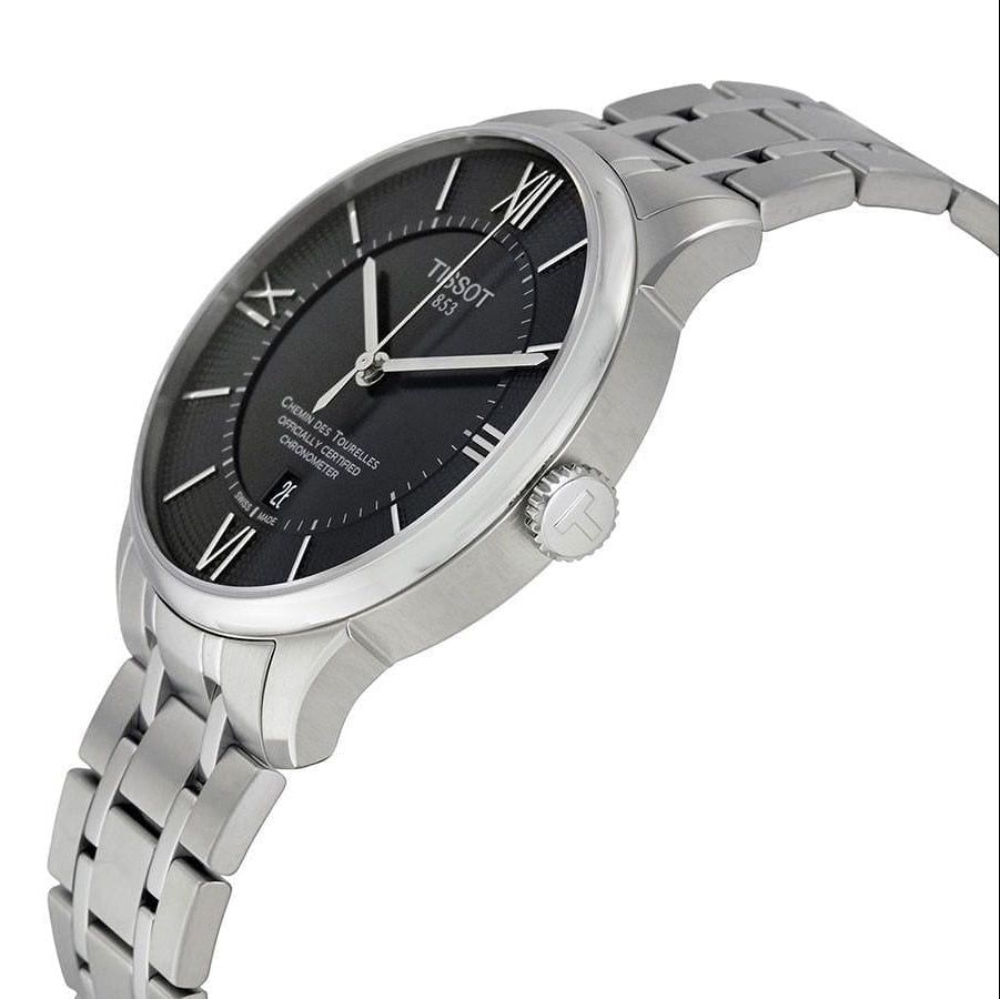 Tissot T Classic Chemin Des Tourelles Chronometer Black Dial Silver Steel Strap Watch For Men - T099.408.11.058.00