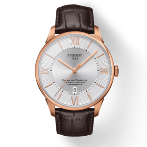 Tissot Chemin Des Tourelles Powermatic 80 Cosc Silver Dial Brown Leather Strap Watch For Men - T099.408.36.038.00