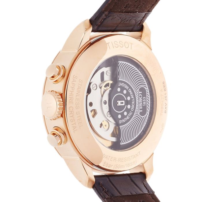 Tissot Des Tourelles Chronograph Silver Dial Brown Leather Strap Watch For Men - T099.427.36.038.00