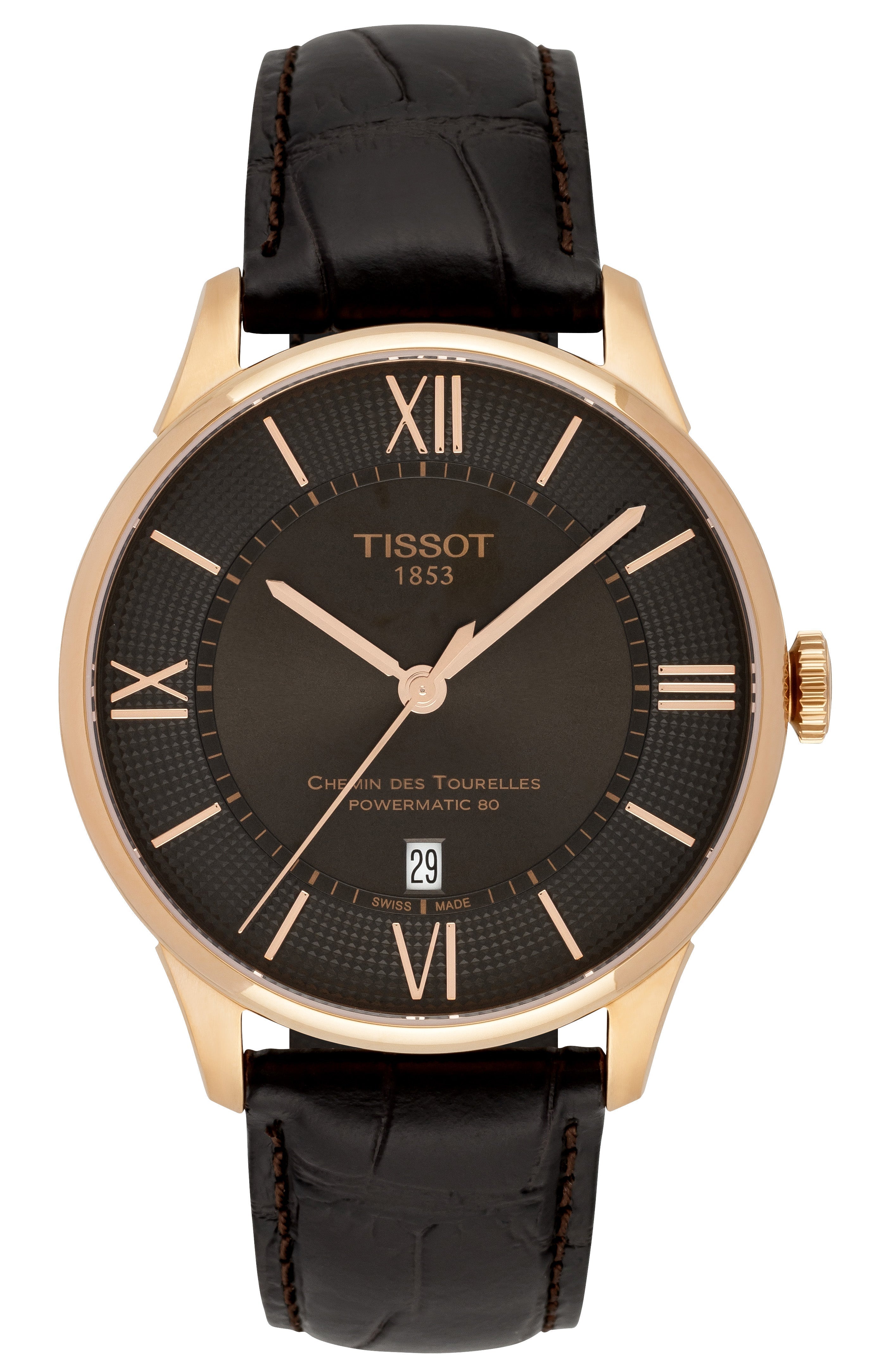 Tissot Chemin des Tourelles Powermatic 80 Brown Dial Brown Leather Strap Watch for Men - T099.407.36.448.00
