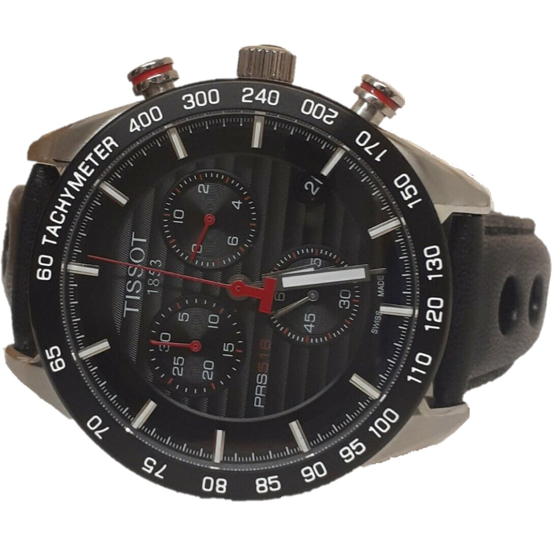 Tissot PRS 516 Chronograph Black Dial Black Leather Strap Watch For Men - T100.417.16.051.00