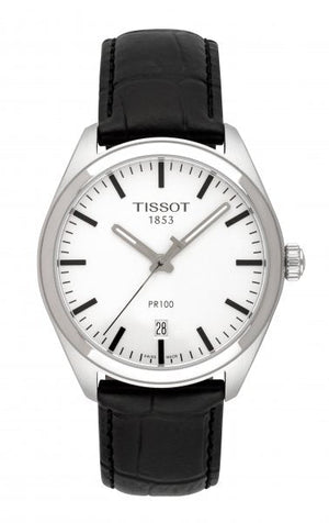 Tissot T Classic PR 100 White Dial Black Leather Strap Watch for Men - T101.410.16.031.00