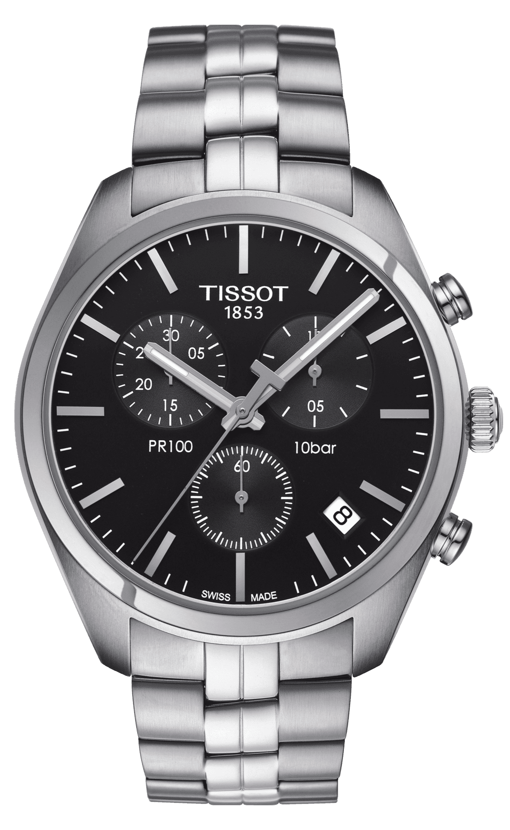 Tissot T Classic PR 100 Chronograph Black Dial Silver Steel Strap Watch for Men - T101.417.11.051.00