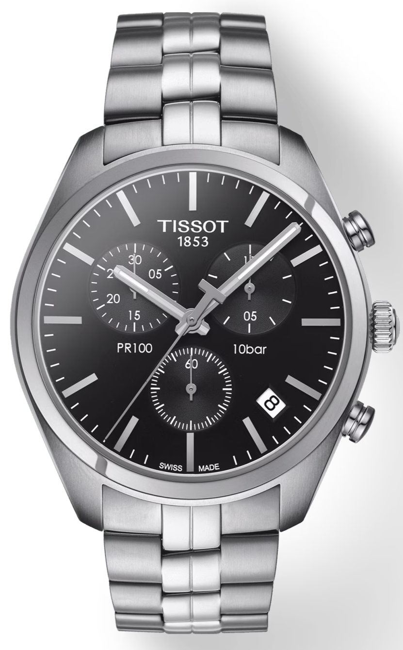 Tissot T Classic PR 100 Chronograph Black Dial Silver Steel Strap Watch for Men - T101.417.11.051.00