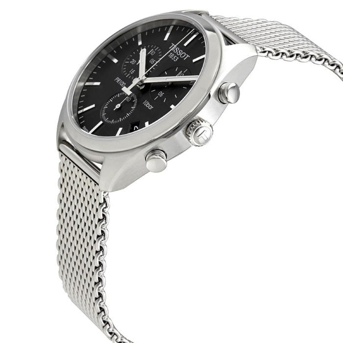 Tissot PR 100 Chronograph Black Dial Silver Mesh Bracelet Watch For Men - T101.417.11.051.01