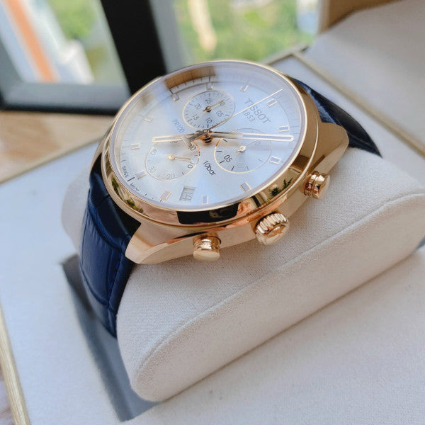 Tissot T Classic PR 100 Chronograph Silver Dial Black Leather Strap Watch for Men - T101.417.36.031.00