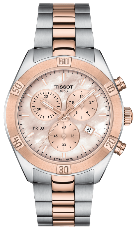 Tissot PR 100 Sport Chic Chronograph Mother of Pearl Dial Two Tone Steel Strap Watch for Women - T101.917.22.151.00