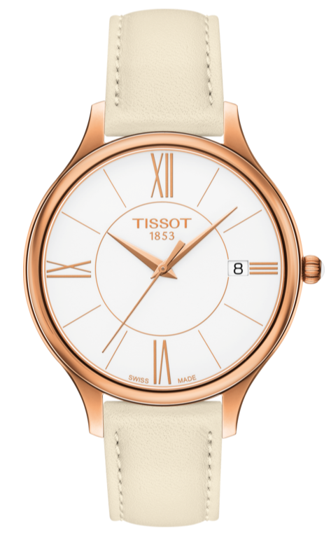 Tissot T Lady Bella Ora Round White Dial Beige Leather Strap Watch For Women - T103.210.36.018.00