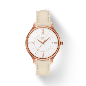 Tissot T Lady Bella Ora Round White Dial Beige Leather Strap Watch For Women - T103.210.36.018.00