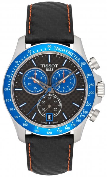 Tissot V8 Alpine Carbon Chronograph Black Dial Black Leather Strap Watch For Men - T106.417.16.201.00