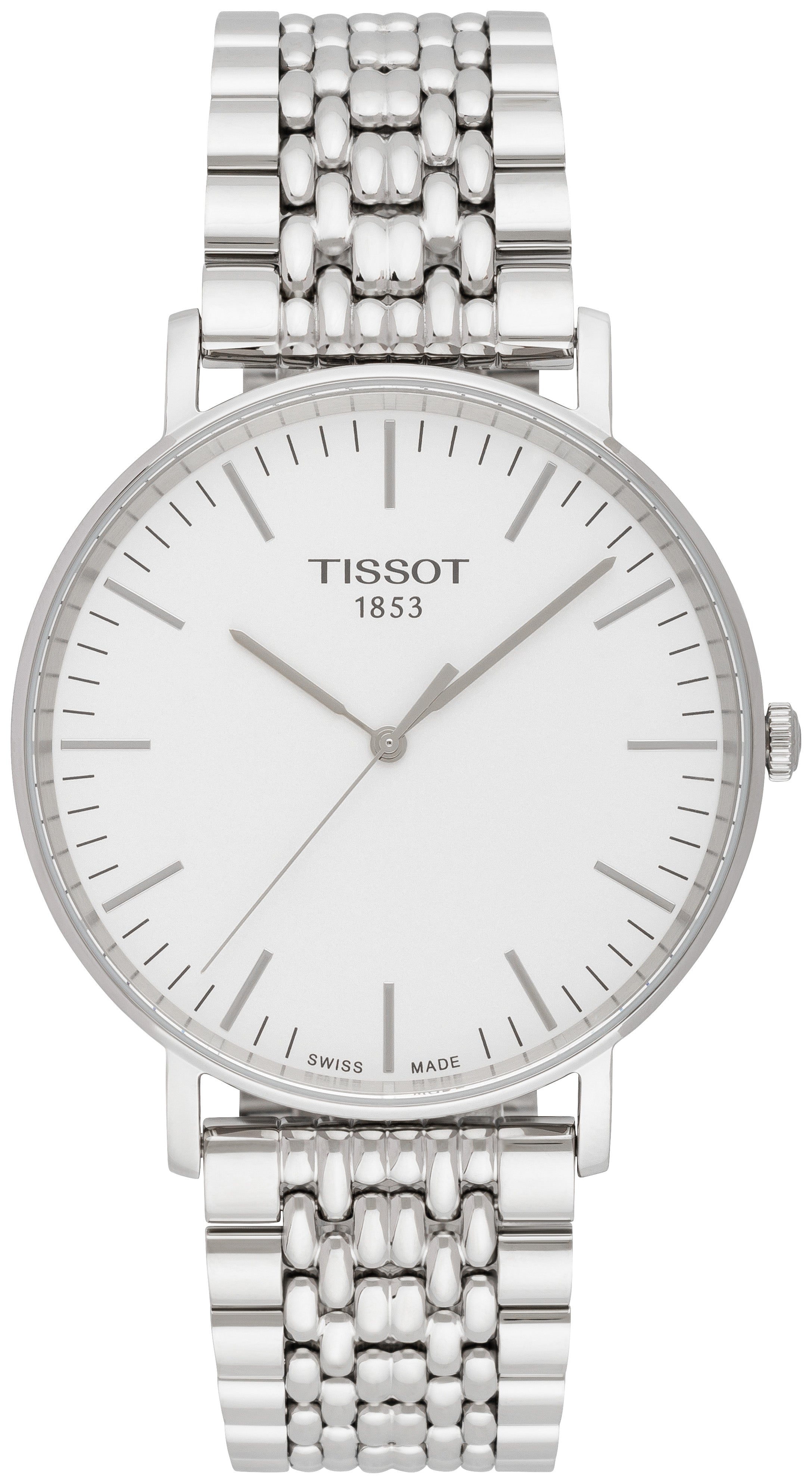 Tissot T Classic Everytime Large White Dial Silver Steel Strap Watch for Men - T109.610.11.031.00