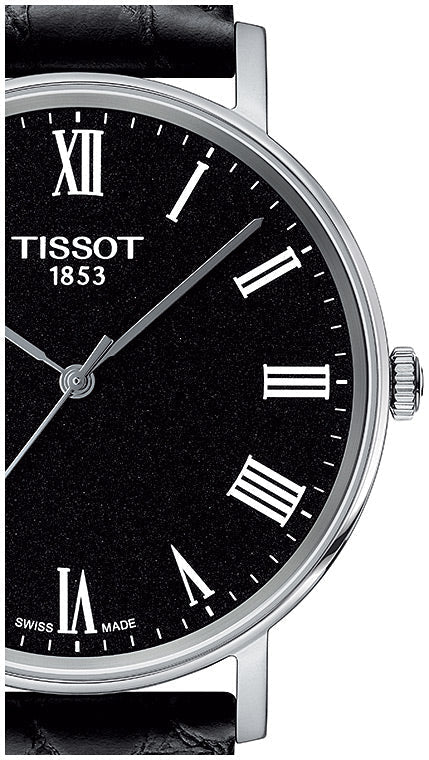 Tissot Everytime Medium Black Dial Black Leather Strap Watch For Men - T109.410.16.053.00