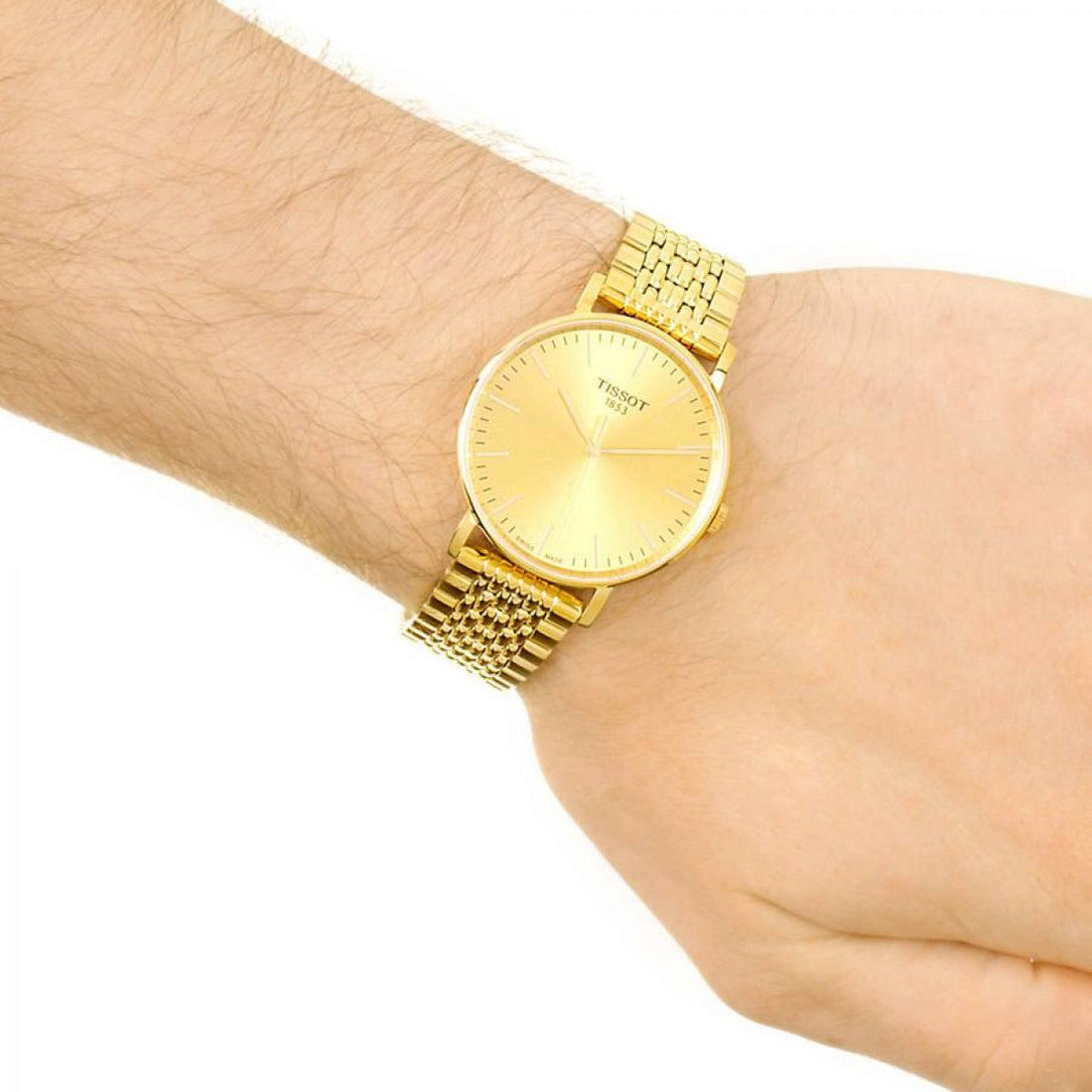 Tissot T Classic Everytime Medium Gold Dial Gold Mesh Bracelet Watch For Men - T109.410.33.021.00