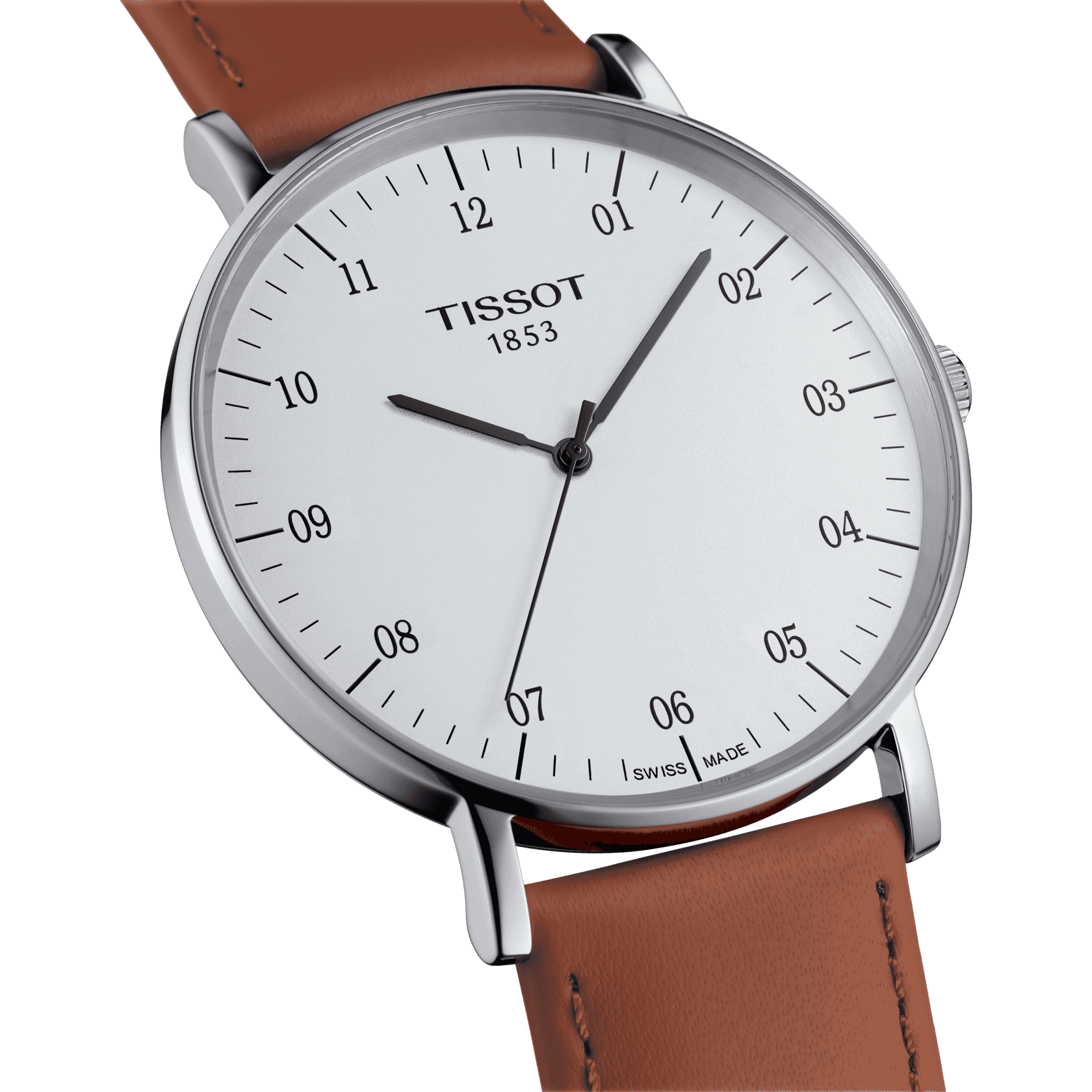 Tissot T Classic Everytime Large White Dial Brown Leather Strap Watch For Men - T109.610.16.037.00