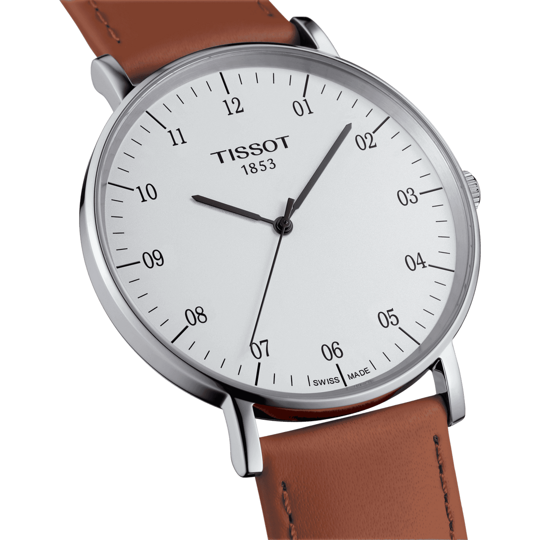 Tissot T Classic Everytime Large White Dial Brown Leather Strap Watch For Men - T109.610.16.037.00