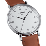 Tissot T Classic Everytime Large White Dial Brown Leather Strap Watch For Men - T109.610.16.037.00