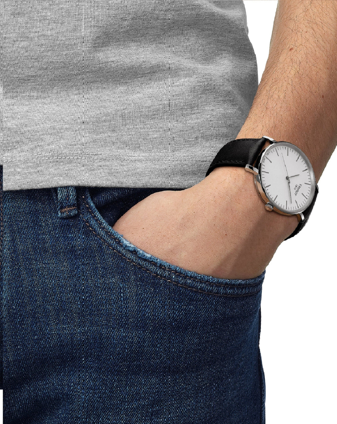 Tissot T Classic Everytime Large White Dial Black Leather Strap Watch For Men - T109.610.16.031.00