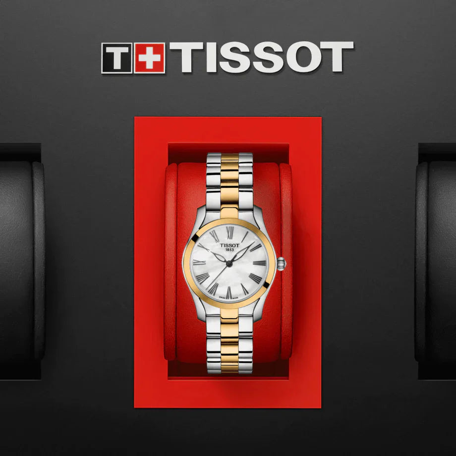 Tissot T Wave Lady White Mother of Pearl Dial Two Tone Steel Strap Watch For Women - T112. 210. 22. 113. 00