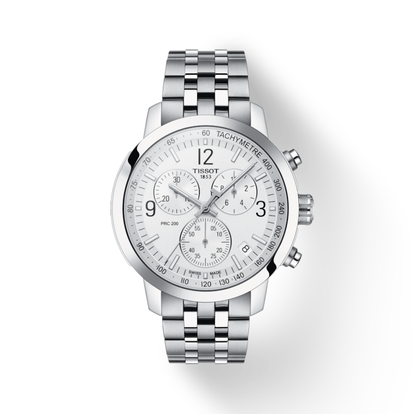 Tissot PRC 200 Chronograph Quartz Silver Dial Silver Steel Strap Watch For Men - T055.417.11.037.00