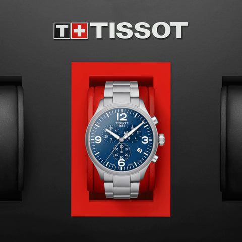 Tissot T Sport Chrono XL Chronograph Blue Dial Silver Steel Strap Watch For Men - T116.617.11.047.00