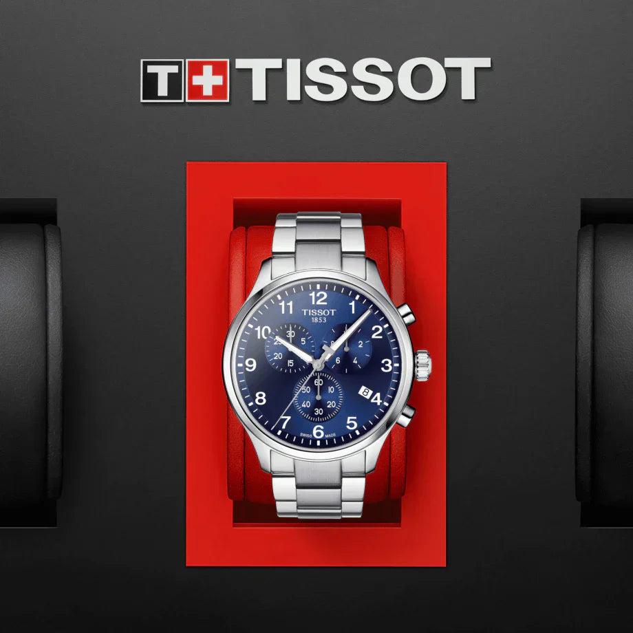 Tissot T Sport Chrono XL Classic Blue Dial Silver Steel Strap Watch For Men - T116.617.11.047.01