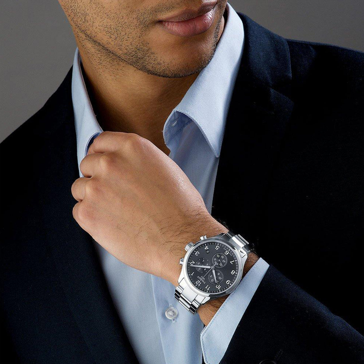 Tissot T Classic Chrono XL Black Dial Silver Steel Strap Watch For Men - T116.617.11.057.01