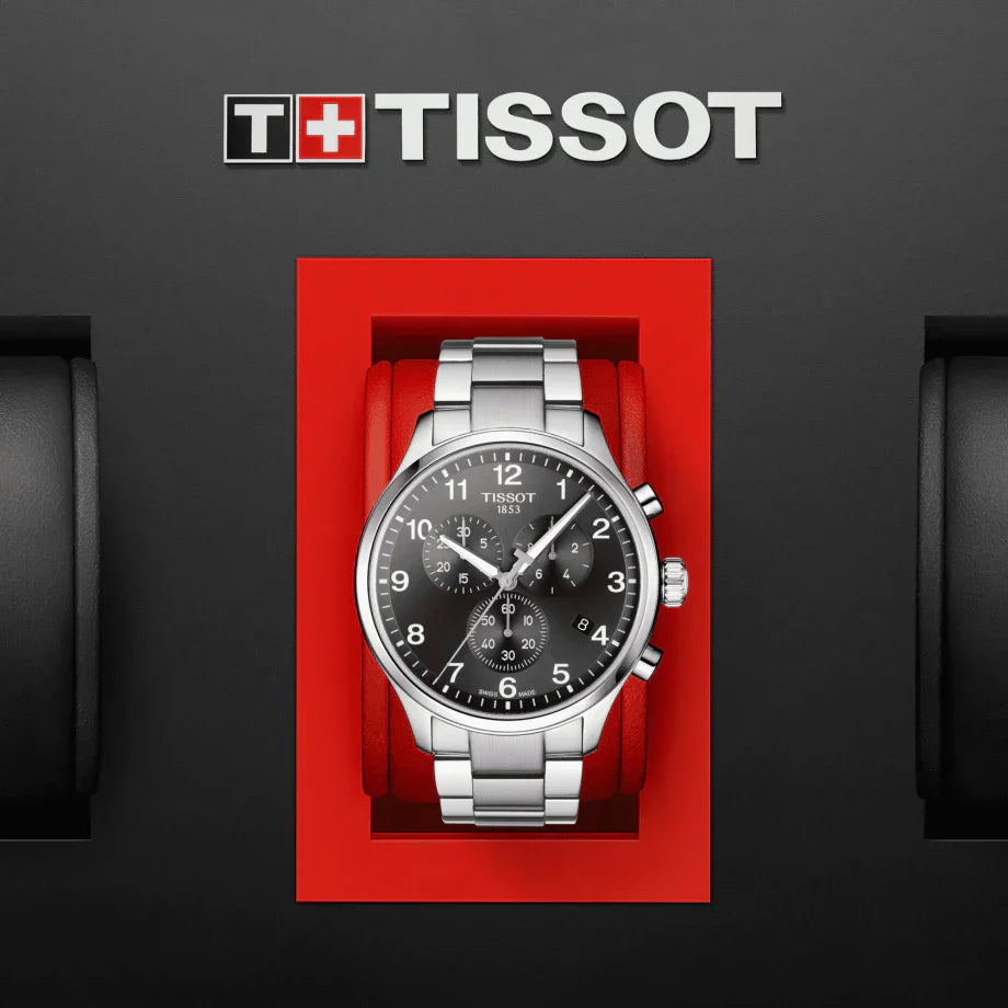 Tissot T Classic Chrono XL Black Dial Silver Steel Strap Watch For Men - T116.617.11.057.01