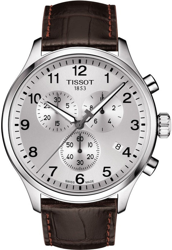 Tissot Chrono XL Silver Dial Brown Leather Strap Watch For Men - T116.617.16.037.00
